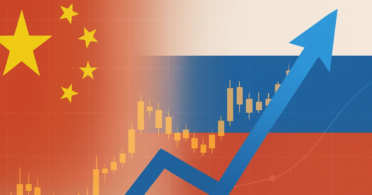 Chart showing July 2025 China–Russia trade rise as energy exports defy Western sanctions